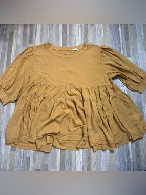 entro Mustard Ruffle Peplum Tunic Top Women’s Plus Size 2X